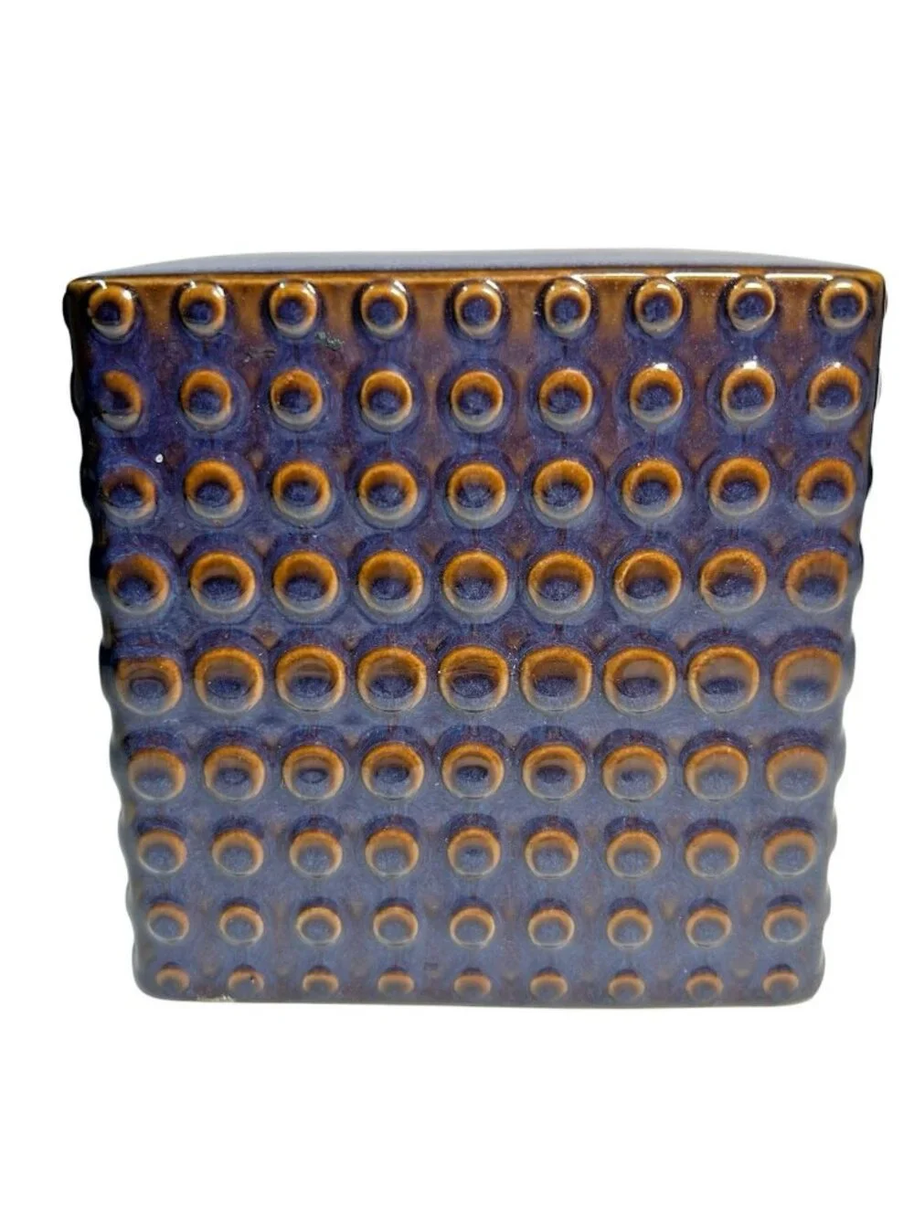 MCM Ceramic Raised Hobnail Flecked Purple toned Blue w Brown Tissue Box Cover